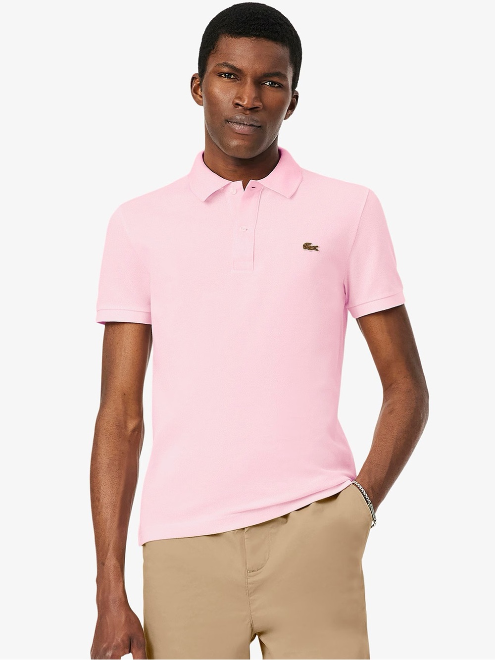 Lacoste Men's Slim Fit L.12.12 Piqué Polo Light Pink Preppy Golf Shirt Medium